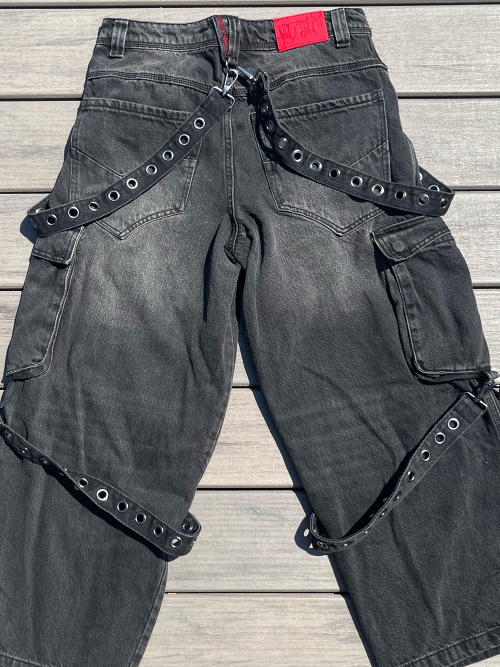 Vitriol; Black; Utility Gorp-Core Cargo Pants; Wide Leg; Grommet Buckles; US28 - Picture 11 of 11